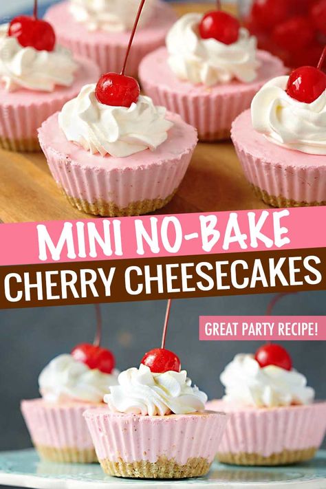 Cheesecake Cherry, Mini No Bake Cheesecake, Nobake Dessert, Mini Cherry Cheesecakes, Cherry Cheesecake Recipe, Individual Cheesecakes, No Bake Cherry Cheesecake, Baked Desserts, Cherry Cupcakes