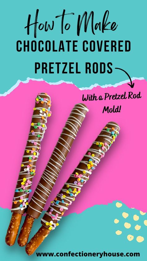 How to make chocolate covered pretzels using a pretzel rod mold Halloween Pretzels Rods, Chocolate Covered Pretzels Halloween, How To Make Pretzels, Chocolate Covered Pretzel Sticks, Chocolate Pretzel Rods, Chocolate Dipped Pretzel Rods, Covered Pretzel Rods, Halloween Pretzels, Dipped Pretzel Rods