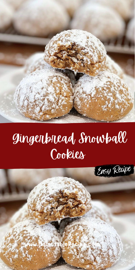 Ginger Snowball Cookies, Sourdough Snowball Cookies, Gingerbread Snowball Cookies, Snow Balls Cookies, Drop Christmas Cookies, Gingerbread Snowballs, Gingerbread Balls, Gingerbread Thumbprint Cookies, Gingerbread Dessert Recipes