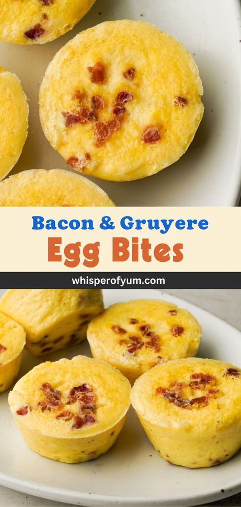 Bacon and gruyere egg bites on a plate. Egg Bites In The Oven, Make Egg Bites, Starbucks Sous Vide Egg Bites, Starbucks Sous Vide Eggs, Oven Baked Eggs, Sous Vide Egg Bites, Eggs In Oven, Sous Vide Egg, Starbucks Egg Bites