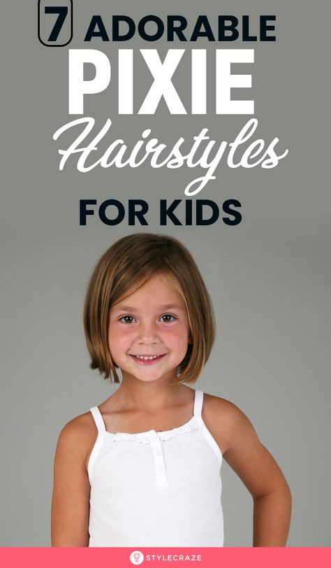 This is the easiest, cutest and simplest hair style which is breeze to maintain. The pixie cut hair style will accentuate her soft, cute features and you don’t have to worry about washing the mud out of her long hair! #hairstyleideas #hairstyles #pixiehairstyle Haircuts For Kids Girls Medium Length, Pixie Cut For Girls Kids, Short Haircuts For Kids Girls Ideas, Kids Short Haircuts Girl Hair, Kids Haircuts For Girls Short, Short Hairstyles For Kids Girls Ideas, Short Hair Cuts For Kids Girls Ideas, Pixie Haircut Girls Little Kids Short, Kids Long Bob Haircut