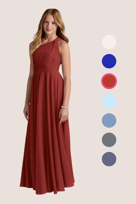 Asymmetrical Bridesmaid Dress, Jr Bridesmaid, Rust Bridesmaid Dress, Junior Girl Dresses, Junior Bridesmaids, Fall Bridesmaids, Orange Bridesmaid Dresses, Grecian Goddess, Junior Bridesmaid Dress