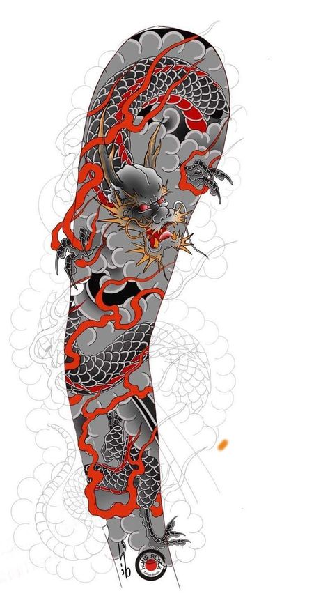 Japanese Dragon Full Sleeve Tattoo, Japanese Tattoo Art Dragon, Koi Dragon Tattoo, Voll Arm-tattoos, Shen Long Tattoo, Black Dragon Tattoo, Dragon Tattoo Drawing, Dragon Tattoo Arm, Japanese Snake Tattoo