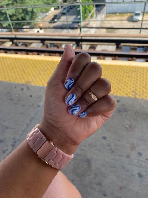 Funky Short Nails Art Designs, Blue Grey Nails Design, Natural Nails Blue, Blue Natural Nails, Blue Abstract Nails, Male Nail Designs, Nails Design Natural, Blue Nail Design, Grad Nails