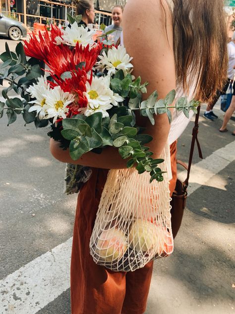 Farmers Market Editorial, Flowers At Farmers Market, Parisian Market, Everyday Photography, French Market Bag, Shopping Market, 2023 Aesthetic, Granville Island, Holding Flowers