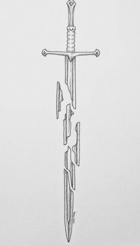 Lotr Narsil Drawing, Shards Of Narsil Tattoo Design, Shards Of Narsil Drawing, Lord Of The Rings Line Art, Necro Mary, Narsil Lotr, Lord Of The Rings Tattoo Ideas, Plan Tattoo, Shards Of Narsil