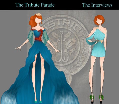 distrect 4 tribute parade and interview outfits Tribute Parade Outfits, Hunger Games Interview Outfits, District 4 Outfit, Hunger Games Parade Outfits, District 2 Hunger Games Outfits, Hunger Games District 4 Outfits, Hunger Games District 8 Outfit, Hunger Games Inspired Outfits Districts, Tribute Parade Hunger Games