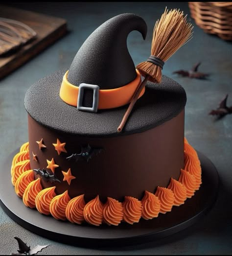 Witch Cakes Halloween, October Birthday Cake Ideas, October Cake Ideas, Halloween Decorated Cakes, Witch Cake Birthdays, Witch Cake Ideas, Halloween Tårta, Simple Halloween Cake, Halloween Cakes Ideas