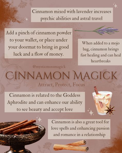 Cinnamon is popularly used as the plant tool for abundance spells. But it can be used in love spells, cleansing, and meditation as well. It’s mentioned as a sanctifying and purifying herb in the Bible and in ancient Egyptian culture. It’s important that when burning or diffusing cinnamon to do so in a well ventilated area. ✨ . . . #greenwitch #kitchenmagick #kitchenwitch #hearthwitch #cottagewitch #hedgewitch #witch #witchy #witchaesthetic #witchymagazine #autumn #autumnmagic #fallmagic #myst... Cinnamon Spell Uses, Cleansing Herbs Witchcraft, Cinnamon Doorway Spell, Cumin Witchcraft, Cinnamon Abundance Spell, Cinnamon Broom Witchcraft, Burning Cinnamon Sticks, Cinnamon Spells, Cinnamon Witch