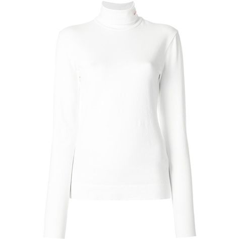 Calvin Klein 205W39nyc fitted turtle neck top (950 PEN) ❤ liked on Polyvore featuring tops, white, embroidered long sleeve top, white fitted top, turtleneck top, cotton turtleneck and white embroidered top