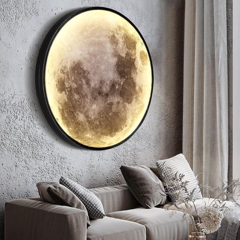 Dimmable Moon Wall Light 31.5 inch Wall Light with Remote Control Plug-in Modern LED Wall Light, 40W Black Wall Lamp Indoor Wall Mounted Ceiling Light Fixture for Hallway Bars Cafes KTV - Amazon.com Moon Light Fixture, Moon Wall Light, Stair Wall Lights, Hallway Stairs, Hall Room, Stairs In Living Room, Stair Wall, Big Lamp, Living Hall