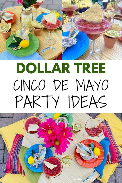 Cinco De Mayo Food For Kids, Diy Cinco De Mayo Decorations Ideas, Taco Party Ideas Decorations Diy, Taco And Tequila Party Decorations, Taco Party Table Decorations, Dollar Tree Mexican Decor, Dollar Tree Taco Party, Diy Fiesta Birthday Decorations, Fiesta Theme Party Table Decorations