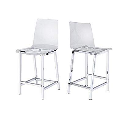 Amazon.com: Counter Stools Chrome and Clear (Set of 2): Home & Kitchen Modern Wet Bar, Acrylic Bar Stools, Acrylic Bar, Cool Bar Stools, Chairs For Small Spaces, Bar Height Stools, Coastal Furniture, Coaster Furniture, Counter Height Stools