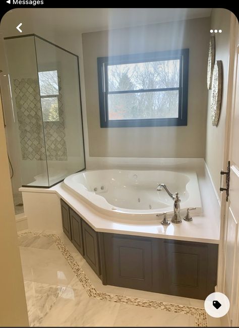 Corner Jetted Tub Remodel, Corner Jacuzzi Tub Bathroom Remodel, Corner Tub Surround Ideas, Jet Tub Remodel, Master Bath Tub Ideas, Jacuzzi Tub Bathroom, Corner Jetted Tub, Tub Surround Ideas, Corner Jacuzzi Tub