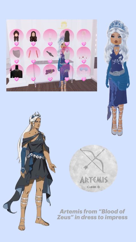 Dress to impress tut on how to make Artemis, goddess of the hunt from “Blood of Zeus.” Artemis Blood Of Zeus, Blood Of Zeus, Goddess Of The Hunt, Greek Goddess Dress, Artemis Goddess, Badtz Maru, Goddess Dress, Greek Goddess, Greek Gods