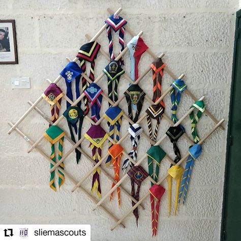 #Repost @sliemascouts • • • • • • Do you like our wall of scarves? Can you spot your scarf? #scarf #scoutscarf #necker #scouts… Scout Neckerchief Display, Scout Decorations, Scout Scarf, Bolo Do Mario, Scarf Display, Scout Crafts, Twig Furniture, Wood Badge, Scout Camp