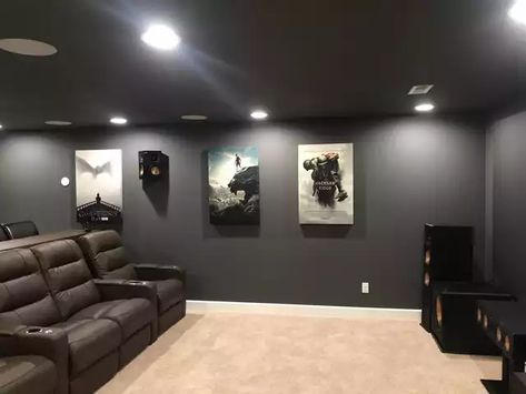 Theater Room Paint Colors, Theatre Room Decor, Home Theater Paint Colors, Small Theatre Room, Home Theatre Room Ideas, Attic Bar, Theatre Rooms, Small Room Setup, Home Theater Basement