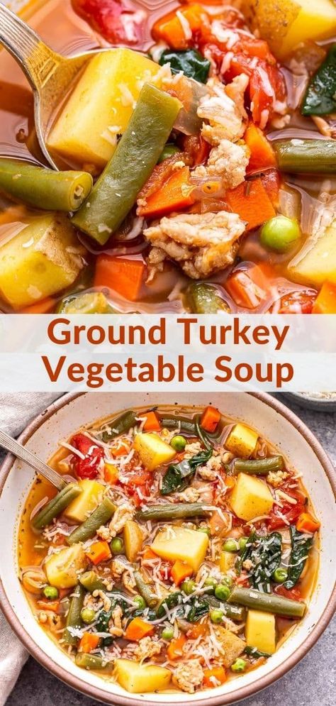 Healthy Meals Soup, Ground Turkey Vegetable Soup Instant Pot, Ground Turkey And Carrots Recipe, Ground Chicken Vegetable Soup, Ground Turkey Recipes Soup, Vegetable Soup Easy Quick, Ground Turkey And Vegetable Soup, Vegetable Soup With Ground Turkey, Ground Turkey Stew Recipes