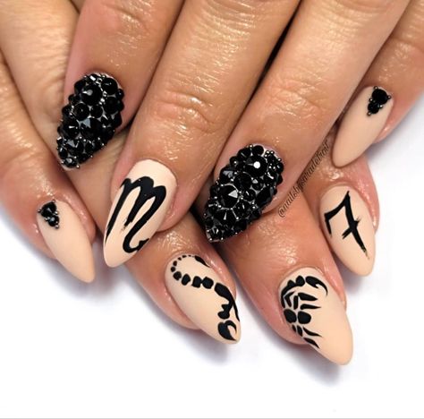 Scorpio Nails Designs Short, Scorpion Nails Designs, Scorpio Acrylic Nails, Scorpio Nails Acrylic, Scorpion Nails, Scorpio Nails Designs, Girly Coquette Aesthetic, Scorpio Nails, Birthday Nail Art