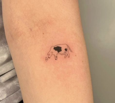 Tiny Cow Tattoo, Cow Tattoo, Small Cow, Inner Forearm, Cow Art, Mini Tattoos, Paw Print Tattoo, Small Tattoos, Cow