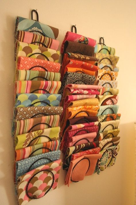 Wall mounted mail sorters to store your scarves. Smart storage solution. Organize clever! Scarf Storage, Diy Sy, Sewing Room Storage, Dream Craft Room, Sewing Room Organization, Quilting Room, Sewing Space, Sew Ins, Organize Fabric