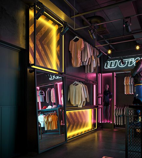 Supplement Store Interior Design, Streetwear Retail Store Design, Gym Store Design, Fitness Boutique Interior Design, Streetwear Store Design, Sports Shop Interior Design, Boutique Gym Design, Motorcycle Showroom Design, Merch Display Ideas