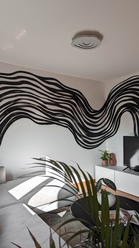 Living room from Valentin mulhauser with Black and white wallpaper :) interior design parquet chevron White Wallpaper Interior, Space Black And White, Parquet Chevron, Line Wallpaper, Black And White Abstract Art, Eclectic Wallpaper, Wallpaper Interior Design, Wallpaper Interior, Pastel Designs