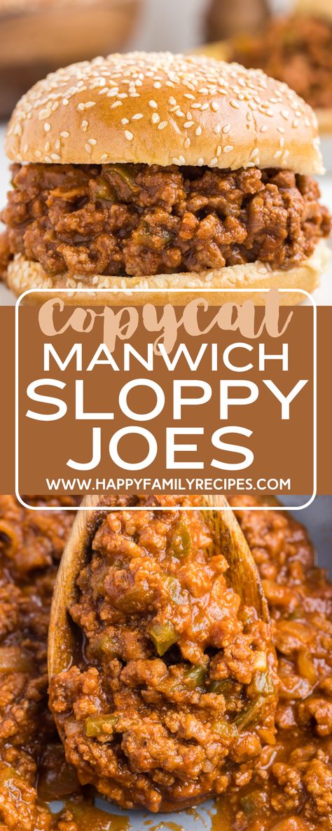 Two images on this pin graphic Sloppy Joe Recipe Manwich, Manwich Sloppy Joes, Homemade Manwich, Manwich Recipe, Best Sloppy Joes, Best Sloppy Joe Recipe, Sloppy Joe Recipe Easy, Homemade Sloppy Joe Recipe, Lemon Tree Dwelling