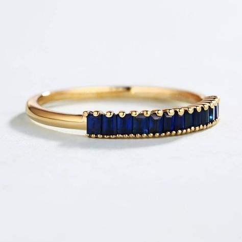 Sapphire Wedding Bands Women Yellow Gold Vintage Ring Half - Etsy Canada Sapphire Ring Designs, Unique Promise Rings, 14k Gold Wedding Band, Sapphire Wedding Band, Sapphire Rings, Sapphire Wedding, Half Eternity Band, Unique Wedding Bands, Eternity Band Ring