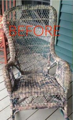 Old Wicker Chairs, Wicker Chair Makeover, Wicker Furniture Repair, Spray Paint Wicker, Wicker Furniture Makeover, Painting Wicker Furniture, Wicker Rocker, Old Wicker, Wicker Rocking Chair