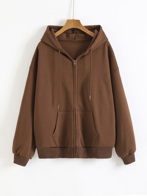 Coffee Brown Casual Collar Long Sleeve Fabric Plain Zip Up Embellished Slight Stretch Fall/Winter Women Sweatshirts Oversized Zip Up Hoodie, Brown Zip Ups, Brown Sweatshirt, Brown Hoodie, Crop Top Sweatshirt, Hoodie Outfit, Brown Jacket, Zip Up Hoodies, Zip Up Sweater