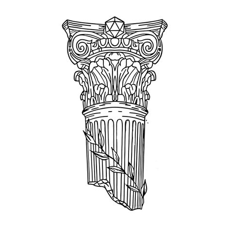 Roman Sculpture Tattoo Design, Ancient Italy Tattoo, Detailed Architecture Drawing, Achaemenid Tattoo, Greek Filler Tattoo, Greek Pillars Drawing, Column Tattoo Design, Venice Tattoo Ideas, Roman Column Tattoo