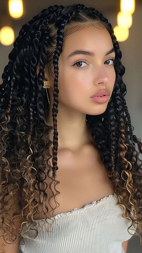 Goddess Natural Braids, Blonde Passion Braids, Black Locs With Blonde Highlights, Hair Braiding Styles Black Women, Protection Braids, Curly With Braids, Elegant Braided Hairstyles Black Women, Knotless Passion Twists, Curly Braids Hairstyles