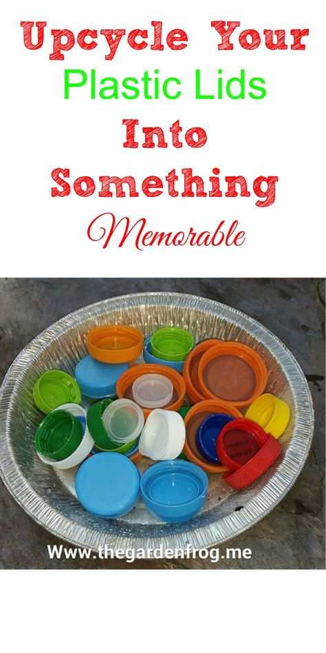 Save your plastic lids and make them into something memorable Plastic Lid Crafts, Junk Crafts, Lid Crafts, Craft Aesthetic, Repurposed Crafts, Recycle Craft, Crafts Aesthetic, Recycling Art, Upcycle Plastic