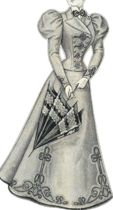 1897 Dress, 19th Century Fashion Victorian, Dress Embellishments, Victorian Era Dresses, 1900 Fashion, Belle Epoch, Walking Dress, Victorian Era Fashion, 1890s Fashion