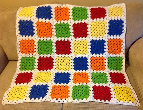 Ravelry: pekeapoomom's Primary Colors Granny Square Baby Blanket Baby Granny Square Blanket, Granny Square Baby Blanket, Crocheted Things, First Communion Favors, Cherry Red Color, Amazing Crochet, Communion Favors, Red Yarn, Granny Square Blanket