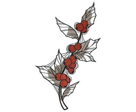 Holly Branch Machine Embroidery Design, Berries embroidery, Christmas design, Holly Jolly Berry, Holly Leaf Design 5*7, 6*8, 6*9 All my designs have the minimum possible size.Less can not be done without loss of quality. It is light fill stitch - so some of your stitches will show through. We recommend using a light colored solid fabric. 1. W: 106.4 mm (4.19 inches) H: 177.2 mm (6.98 inches) Stitches: 10415 Colors: 3/3 Hoop size: 130*180 mm (5*7 inches) Formats: DST, EXP, HUS, JEF, JEF+, PEC, PE Berries Embroidery, Hart Tattoo, Holly Flower, Holly Branch, Leaf Outline, Embroidery Christmas, Holly Berry, Taking Shape, Holly Leaf