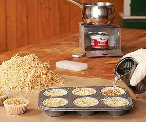 Sawdust Fire Starters, Homemade Fire Starters, Fire Starters Diy, Saw Dust, Camping Hacks Diy, Old Candles, Double Boiler, Learn Woodworking, Egg Carton