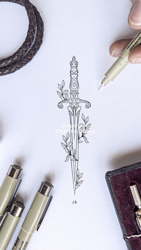 Book Inspired Tattoos, Bookish Tattoos, Cross Tattoos For Women, Wicked Tattoos, Clever Tattoos, Fantasy Tattoos, Fire Tattoo, Dagger Tattoo, Calf Tattoo