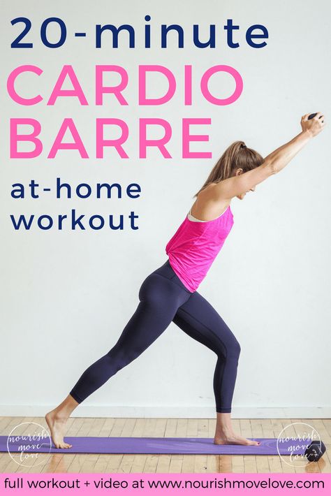 20-Minute Cardio Barre Home Workout | cardio barre | cardio barre workout | 20 minute workout | at home workout | barre workout || Nourish Move Love #cardio #workout #fitness Cardio Barre Workout, Yoga Legs Workout, Barre At Home, Barre Cardio, Fitness Before After, Barre Exercises At Home, Barre Workout Video, Shred Workout, Ballerina Workout