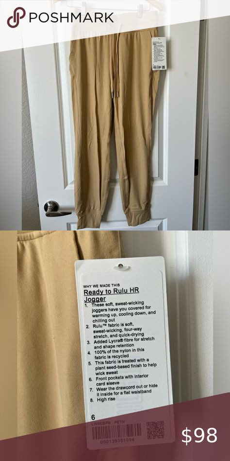 NWT Lululemon Ready to Rulu joggers pants PETN Pecan Tan size 6 Joggers Pants, Jogger Pants, Lululemon Athletica, Size 6, Tags, Plus Fashion, Pants, Closet, Fashion Tips