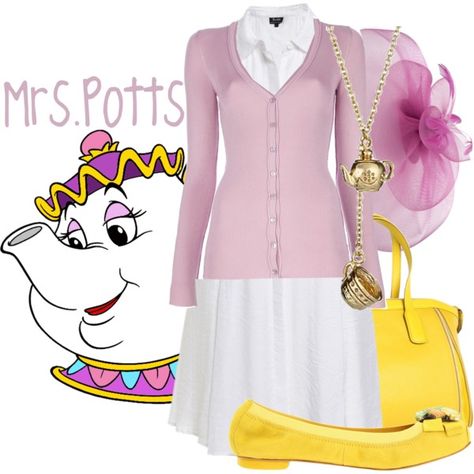 Mrs. Potts - Polyvore Beauty And The Beast Clothes, Mrs Potts Costume, Beast Disneybound, Disney Closet, 1990s Outfits, Disneybound Ideas, Disney Character Outfits, Belle Outfit, Disneybound Outfits