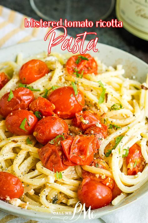 Blistered Tomato Ricotta Pasta Recipe is easy to make, has simple ingredients, has ridiculously amazing flavors, and takes minutes to make! #tomato #pasta #recipe #blisteredtomato #easy Blistered Tomato Pasta, Tomato Ricotta Pasta, October Dinner, Ricotta Pasta Recipes, Tomato Pasta Recipe, Whipped Ricotta, Slow Cooker Meatballs, Ricotta Pasta, Feta Pasta