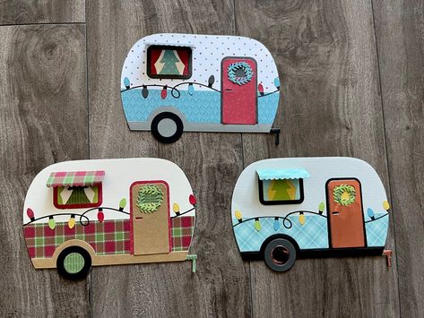 Rv Christmas, Christmas Trailer, Christmas Camper, Camping Cards, Paper Punch Art, Camper Art, Postcards Diy, Camp Trailer, Paper Piecing Scrapbooking