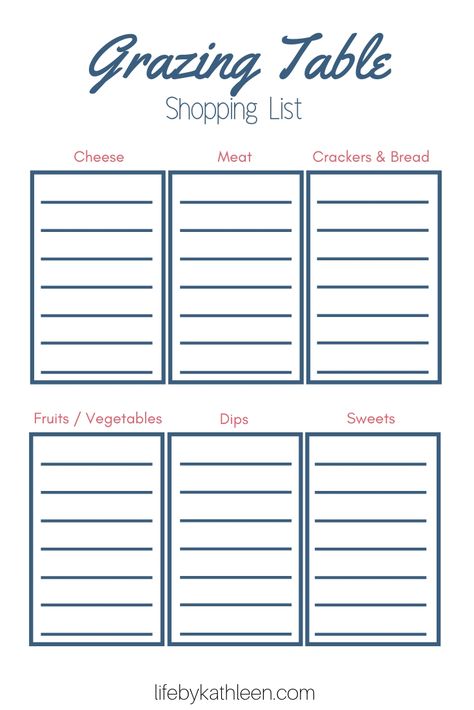 Create an amazing grazing table your guests will love with this easy to complete printable shopping list. #grazingtable #diy #printable Grazing Table Shopping List, Christmas Grazing Table, Thai Spices, Sliced Salami, Water Crackers, Cinnamon Donuts, Vegetable Dip, Printable Shopping List, Pumpkin Cranberry