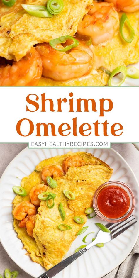 This easy breakfast omelette is packed with protein! Tender shrimp is cooked in savory soy sauce and rice vinegar then stuffed inside the perfect fluffy omelette. It's an easy shrimp omelette that barely takes any time to make! Shrimp Omelette, Fluffy Omelette, Soy Sauce Rice, Breakfast Omelette, Fluffy Eggs, Seafood Recipes Healthy, Omelette Recipe, Healthiest Seafood, Easy Seafood