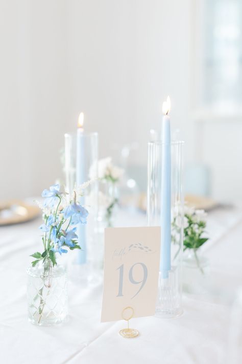 Unforgettable Dunes Club Wedding - ashleyclarkepavlickphotography.com Dusty Blue Table Setting Wedding, Pale Blue Wedding Theme, Hydrangea Wedding Decor, Coastal Chic Wedding, Sky Blue Wedding, Powder Blue Wedding, French Blue Wedding, 2026 Wedding, Pale Blue Wedding