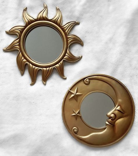 Sun And Moon Mirror, 90s Celestial Decor, 90s Celestial Aesthetic, Whimsigoth Bathroom, Celestial Diy, Modern Cozy Bedroom, Eye Mirror, Goth Bedroom, Cozy Bedroom Design