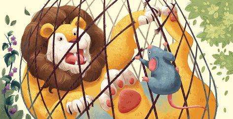 The lion and the mouse Lion Story, The Lion And The Mouse, Lion And The Mouse, Lion King Fan Art, Short Stories For Kids, Picture Books Illustration, Forest Illustration, Small Acts Of Kindness, Kids Story Books