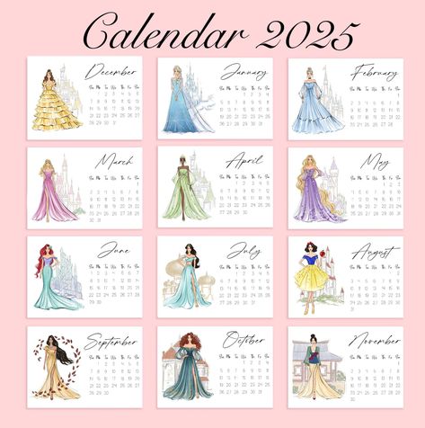 2025 Princess Calendar - Fashion Illustration Desk Mini Calendar - 4x6 inches / with stand Calendars 2024, Illustration Calendar, Mini Desk Calendar, Metal Easel, Mini Calendars, Mini Desk, Easel Stand, Taylored Expressions, 2025 Calendar